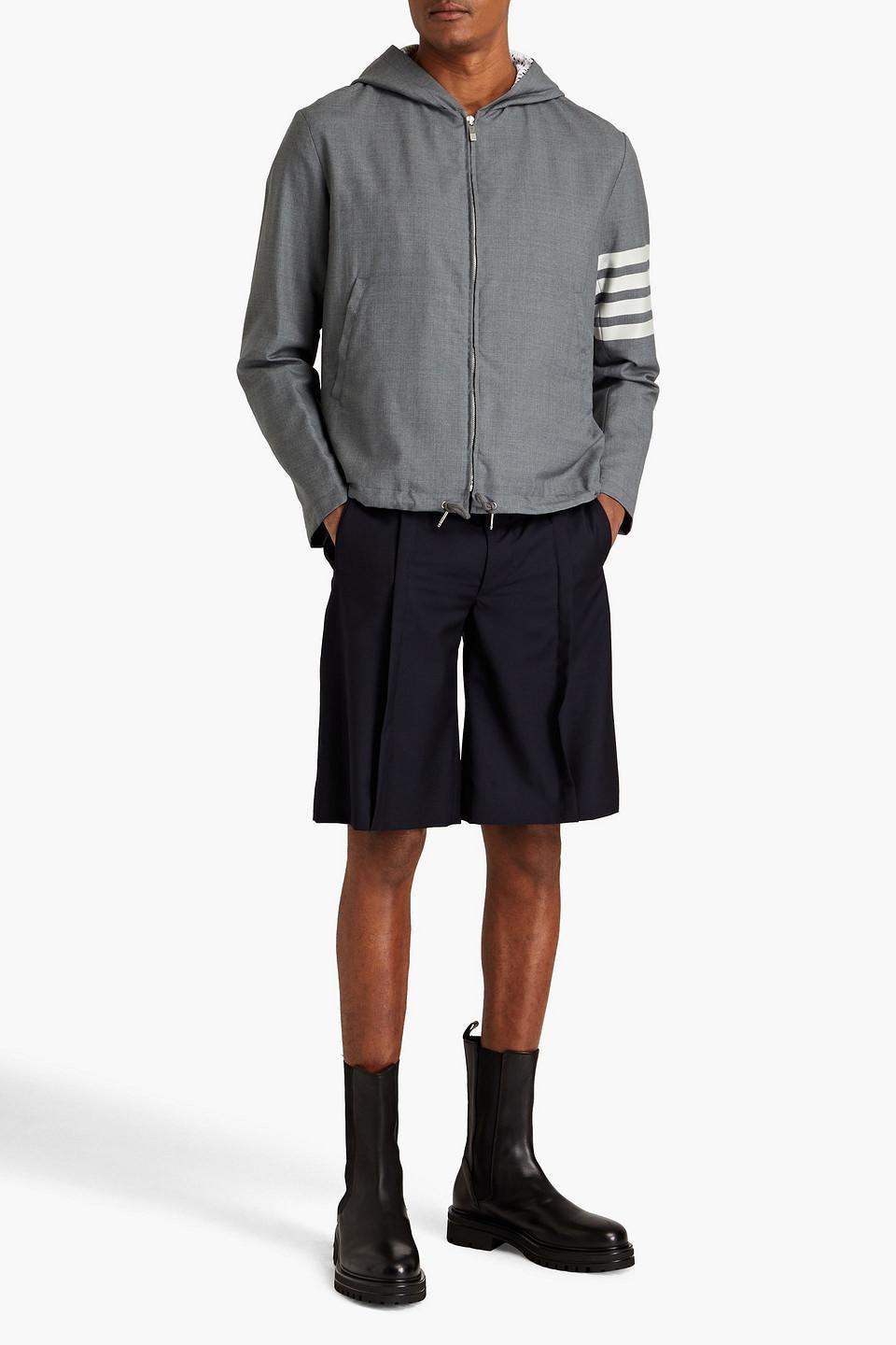 Striped Wool Hooded Track Jacket In Gray Product Image