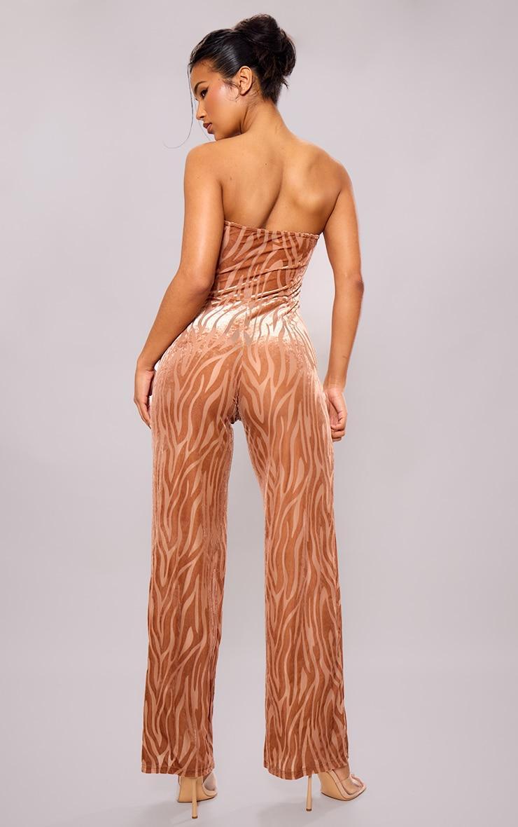 Chocolate Devore Bandeau Corset Wide Leg Jumpsuit Product Image