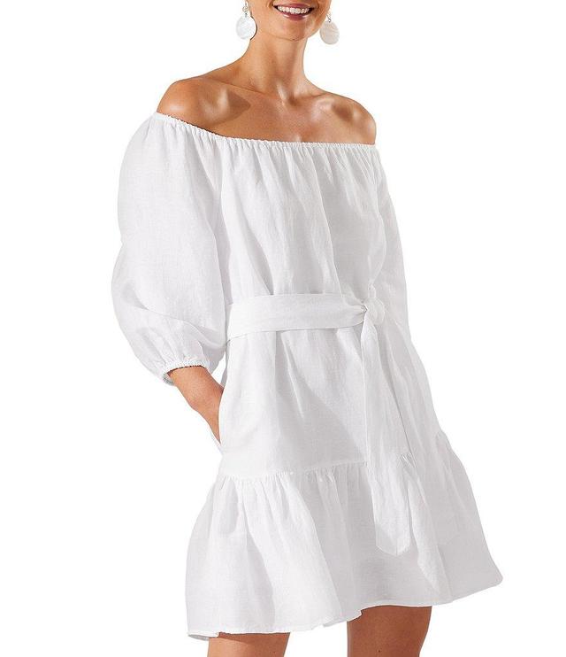 Tommy Bahama St. Lucia Off-the-Shoulder 3/4 Sleeve Belted Tiered Cover-Up Dress Product Image