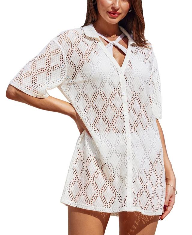 Cupshe Womens s Crochet Button Down Knit Cover-Up Top Product Image