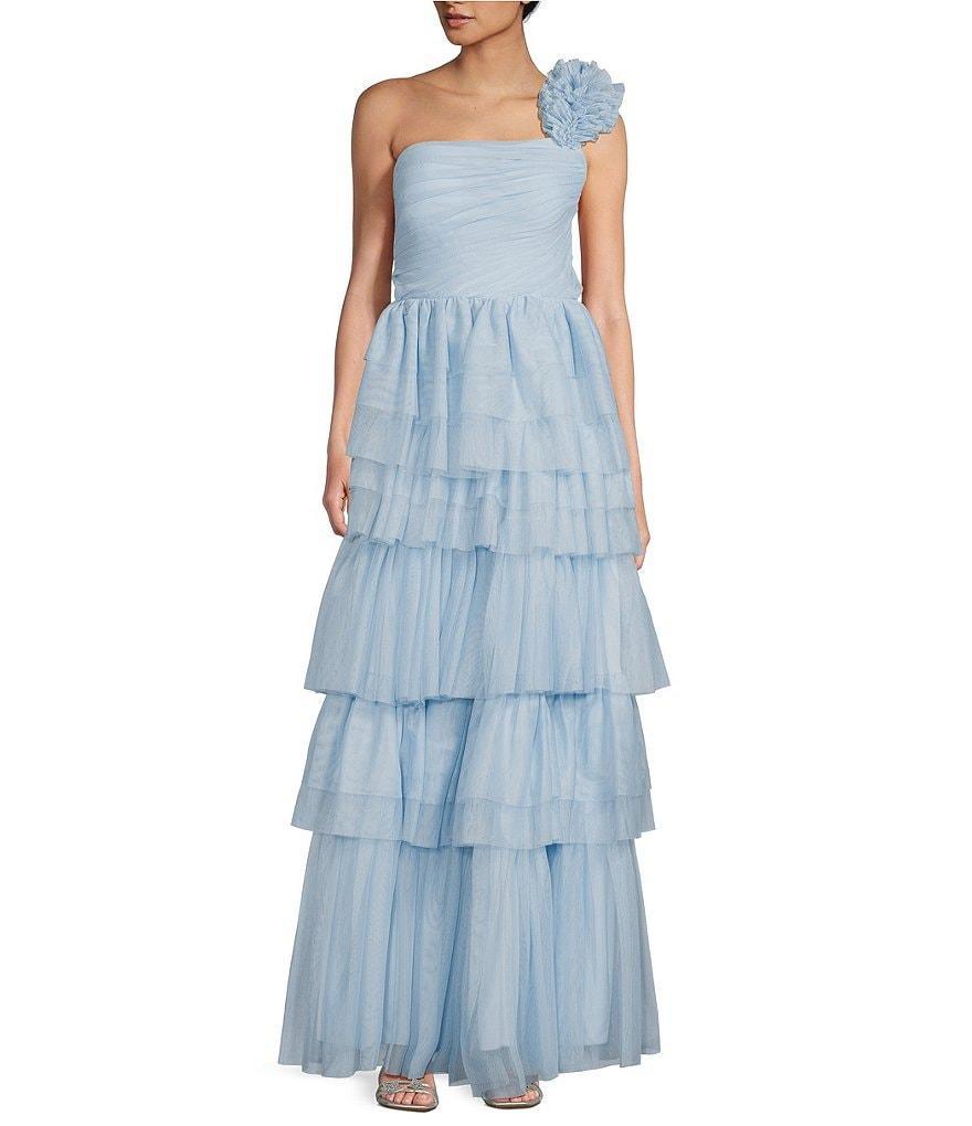 City Vibe One-Shoulder Ruffled Strap Tiered Ball Gown Product Image