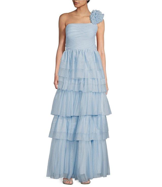 City Vibe One-Shoulder Ruffled Strap Tiered Ball Gown Product Image