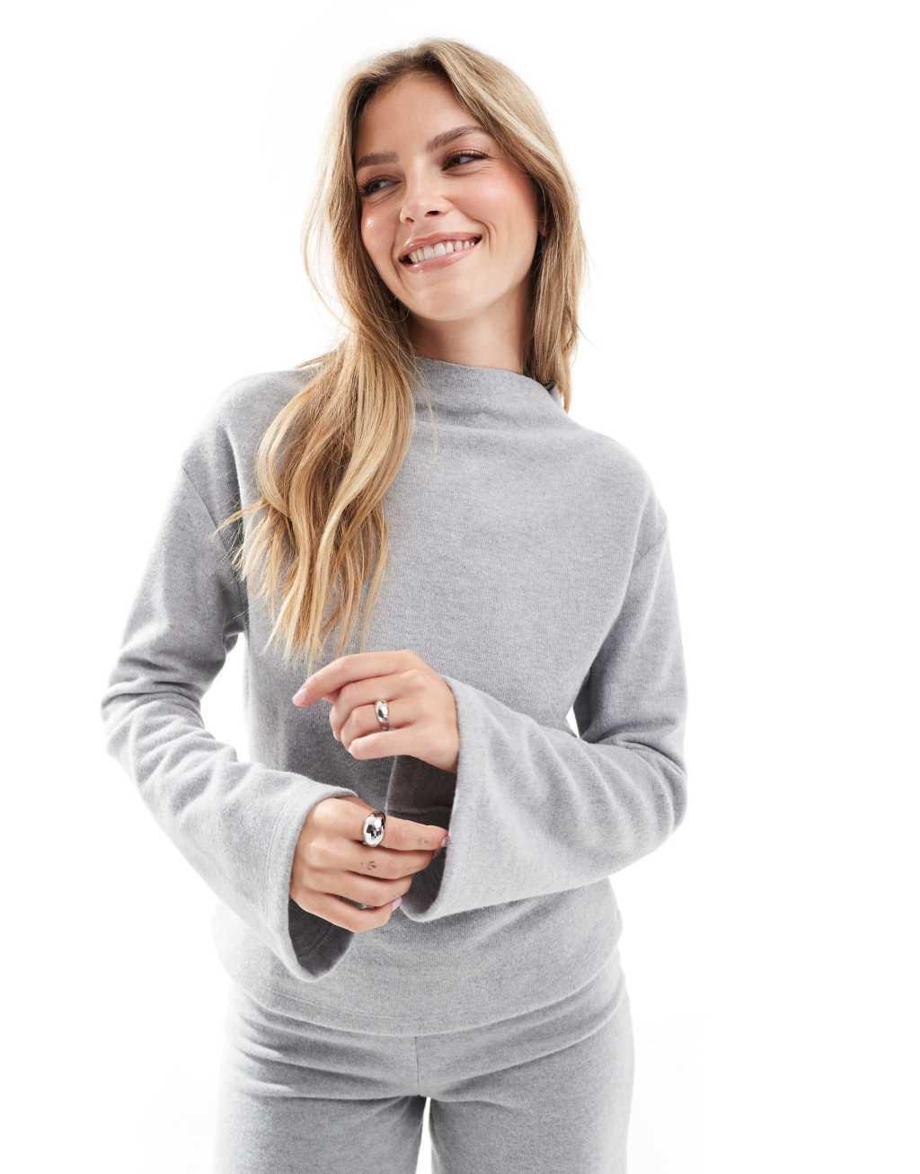 ASOS DESIGN funnel neck super soft sweat in gray heather - part of a set product image