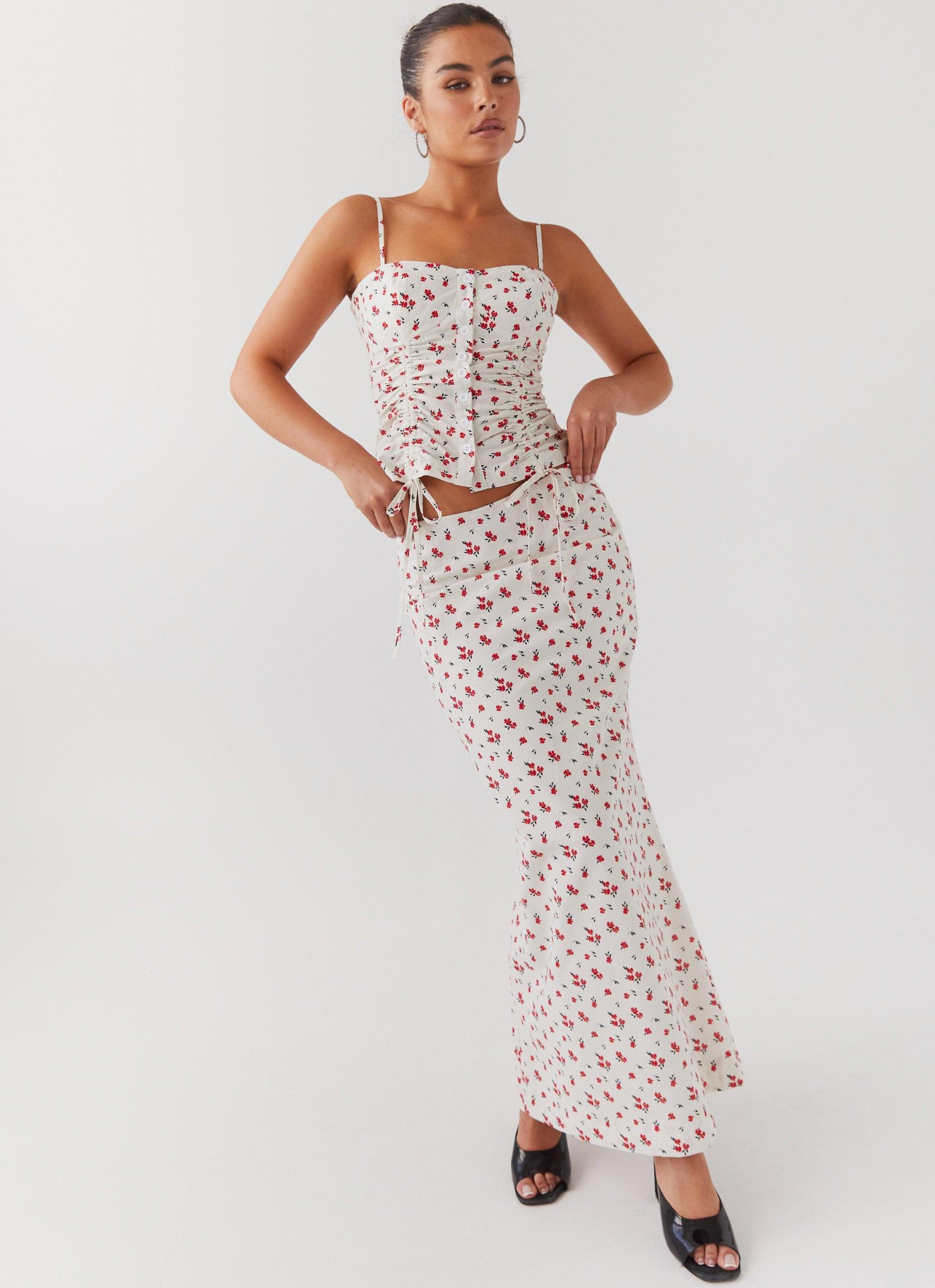 Ariana Linen Maxi Skirt - Poppy Floral Product Image