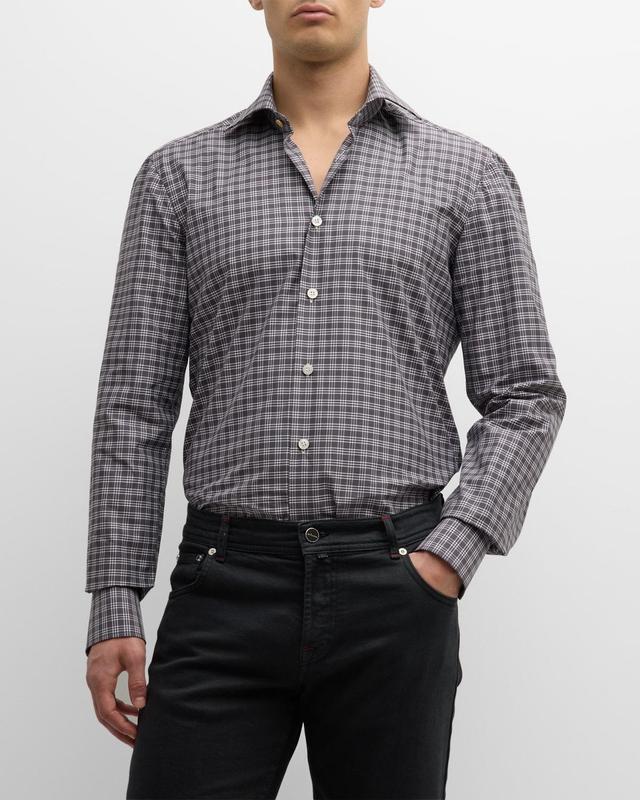 Mens Check-Print Cotton Sport Shirt Product Image