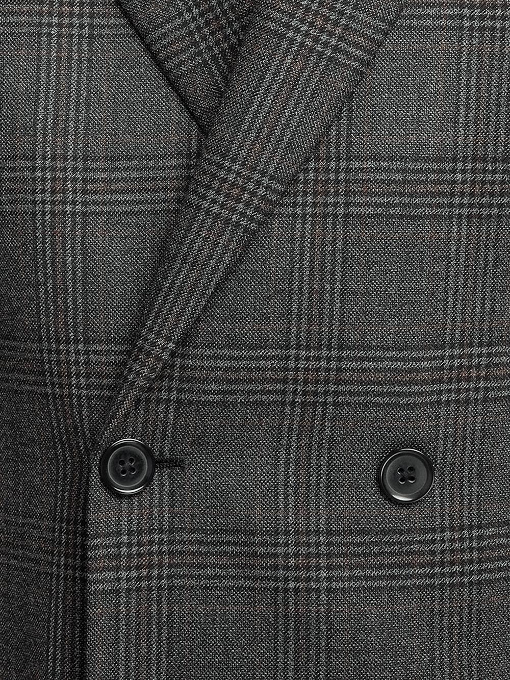 Wool Plaid Double Breasted Peak Lapel Suit - Charcoal Product Image