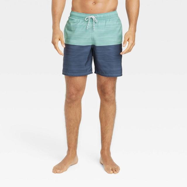 Mens 7 E-Waist Colorblock Swim Shorts - Goodfellow & Co Blue/Coast S Product Image