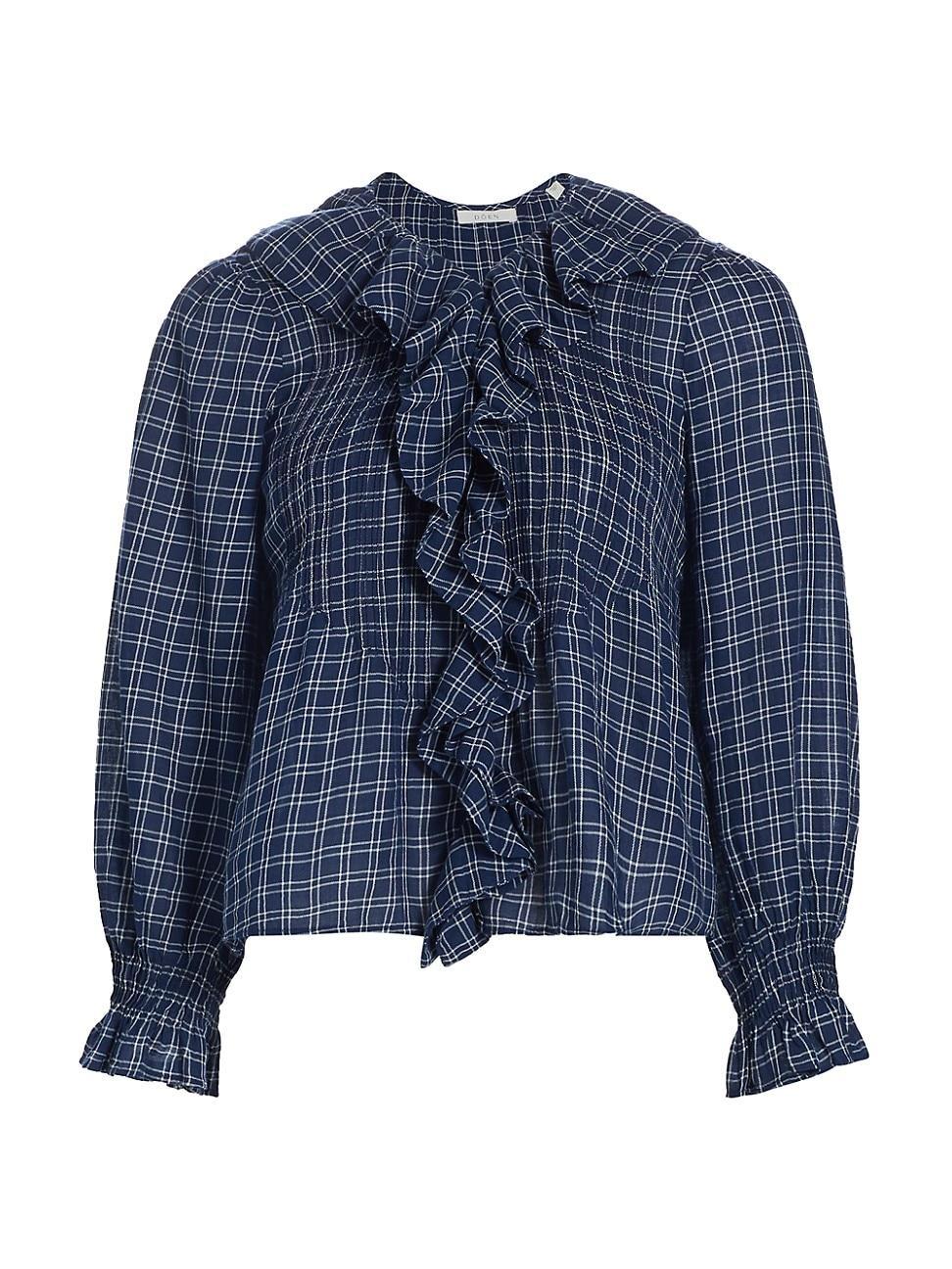 Womens Hardy Plaid Cotton Ruffled Blouse Product Image