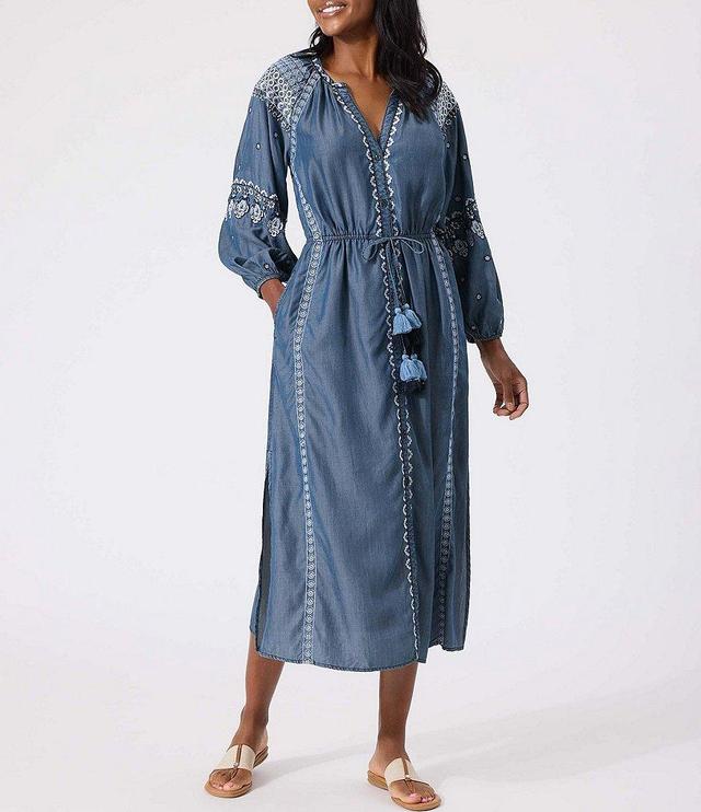 Tommy Bahama Chambray Embroidered Swim Cover-Up Tiered Dress Product Image