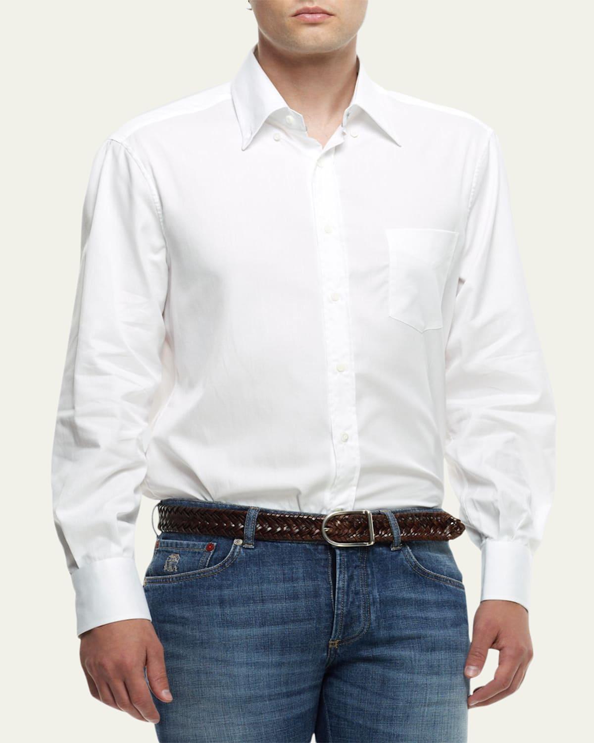 Mens Basic Fit Solid Sport Shirt with Button-Down Collar Product Image