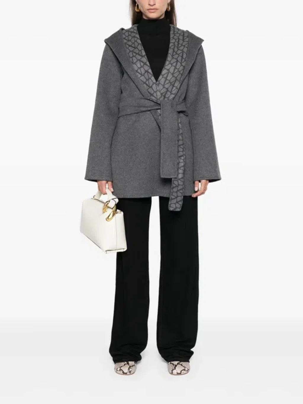 VALENTINO Womens Toile Monogram-print Relaxed-fit Wool, Cashmere And Silk Coat Grigio Melange In Grey Product Image