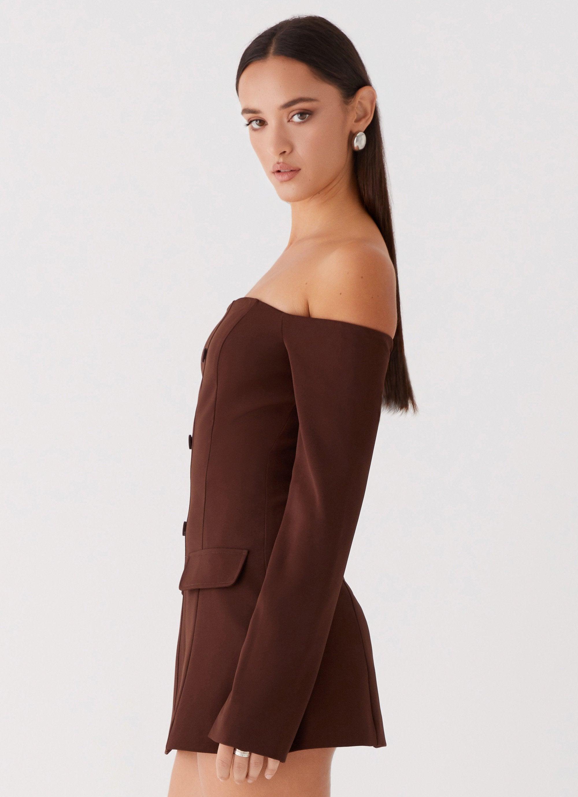 Dominique Blazer Mini Dress - Chocolate Product Image