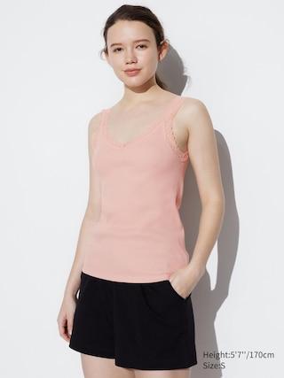 Womens 2-Way Stretch Ribbed Lace Tank Top Pink 2XL UNIQLO US Product Image