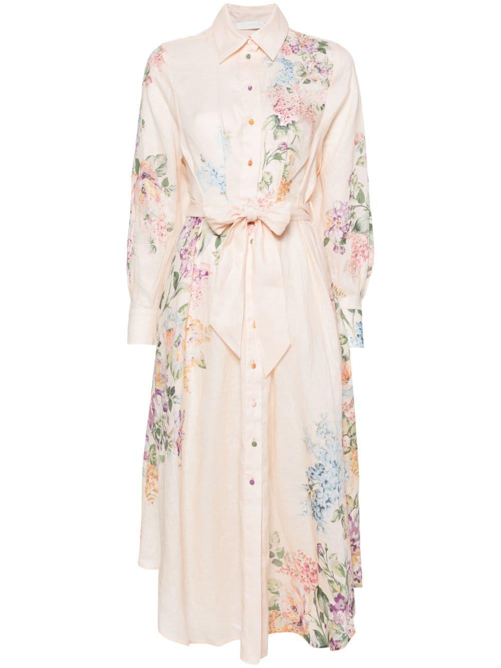 ZIMMERMANN Women's Floral Print Linen Shirt Dress In Beige Product Image