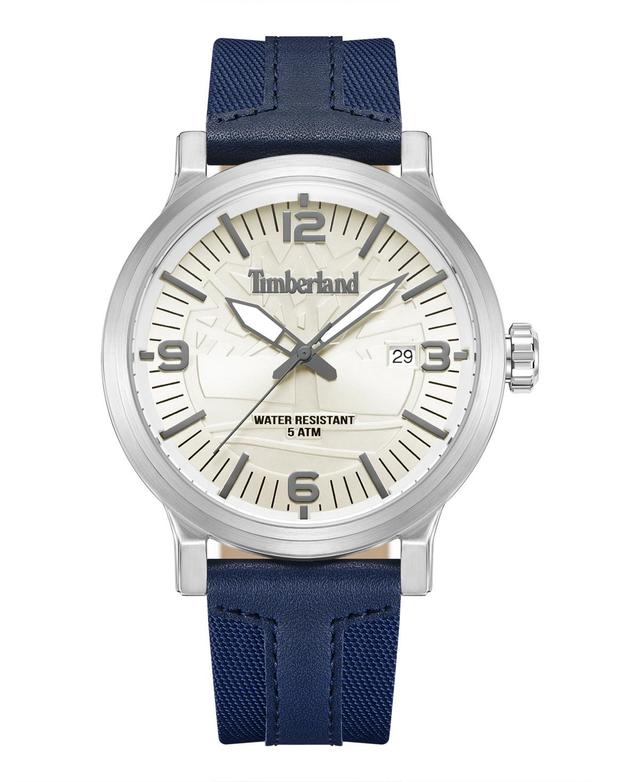 Timberland Mens Quartz Westerly Dark Blue Leather Nylon Strap Watch, 46mm - Dark Blue Product Image