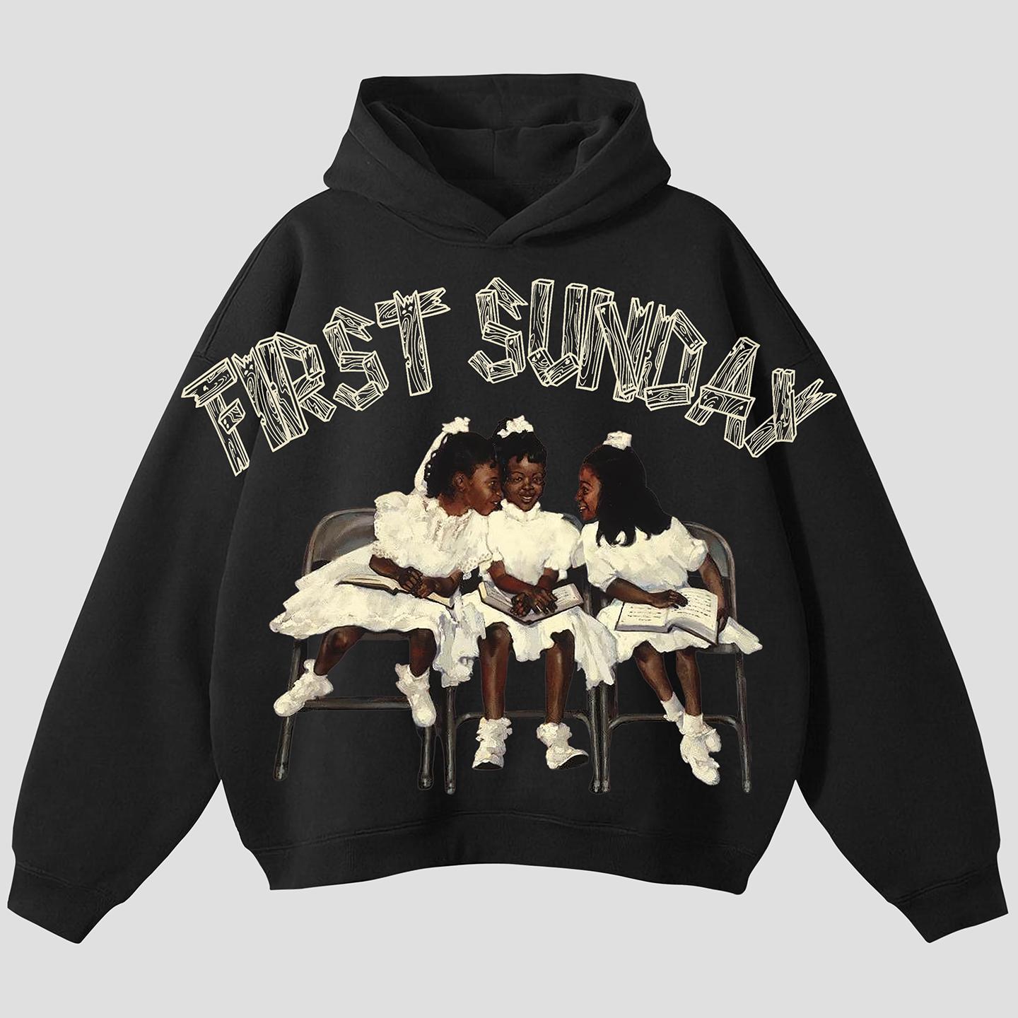 Vintage First Sunday Faith Graphic Simple Pocketless Hoodie Product Image