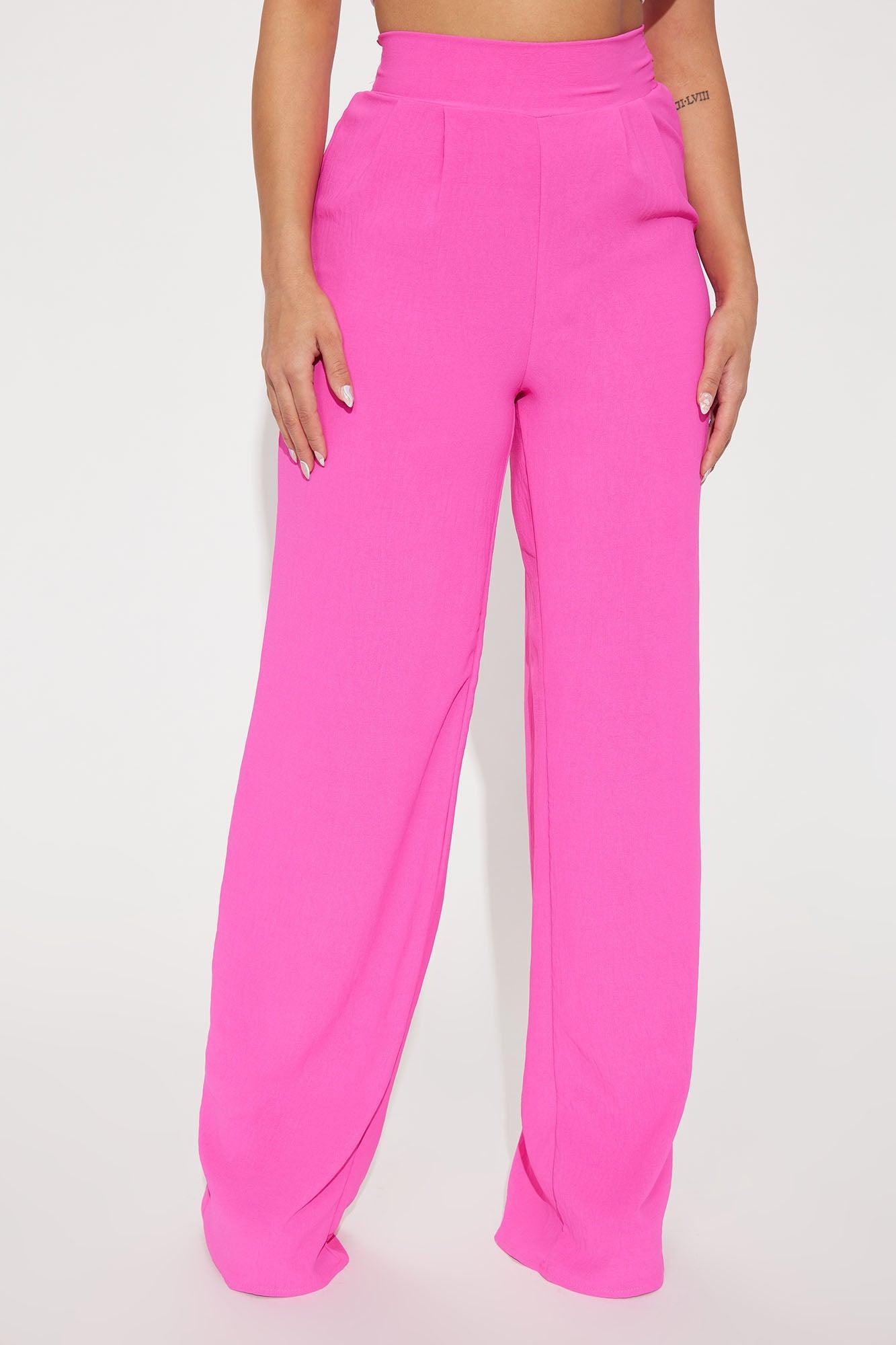 Chase My Love Wide Leg Textured Pant - Hot Pink Product Image