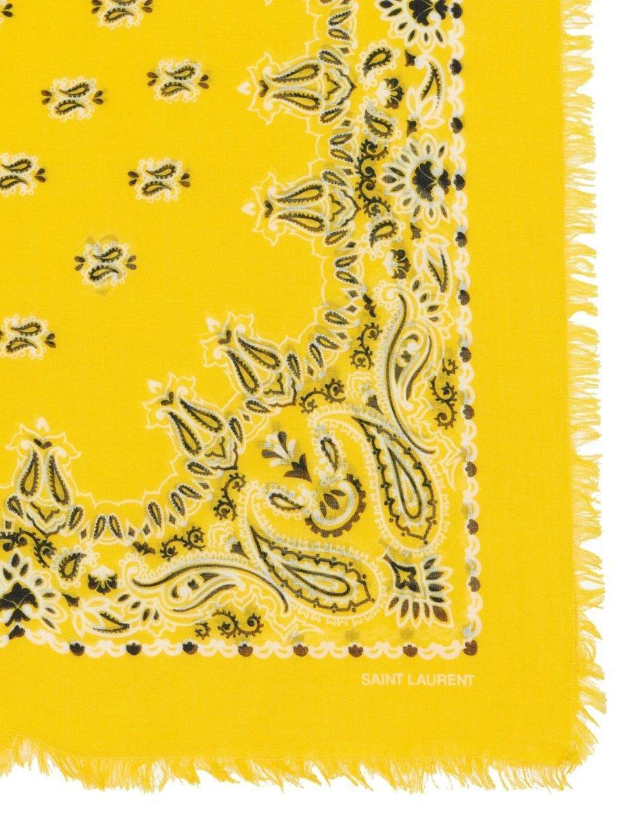 SAINT LAURENT Paisley Printed Frayed Edge Scarf In Yellow Product Image