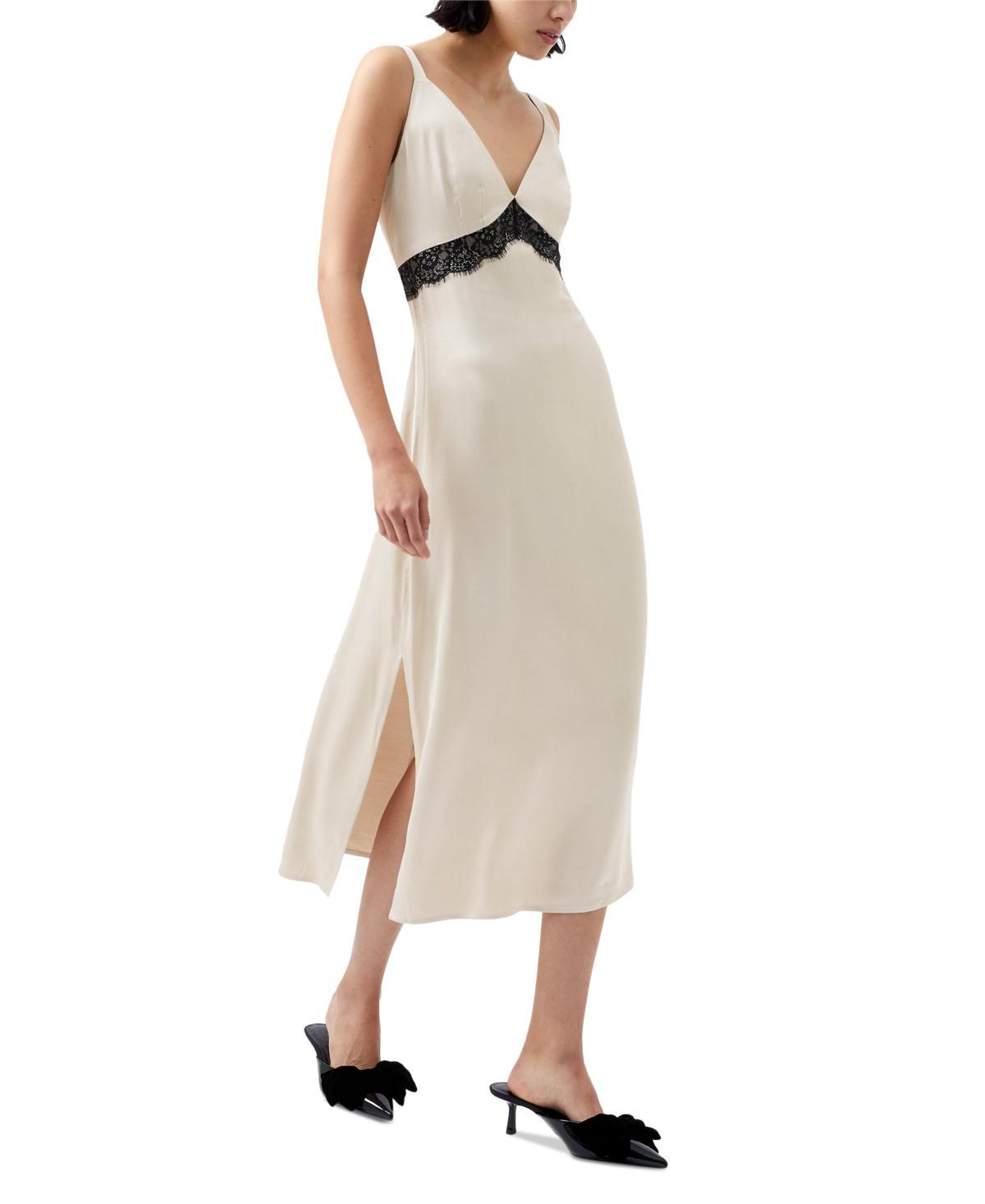 French Connection Womens Ennis Satin Lace-Trim Dress Product Image