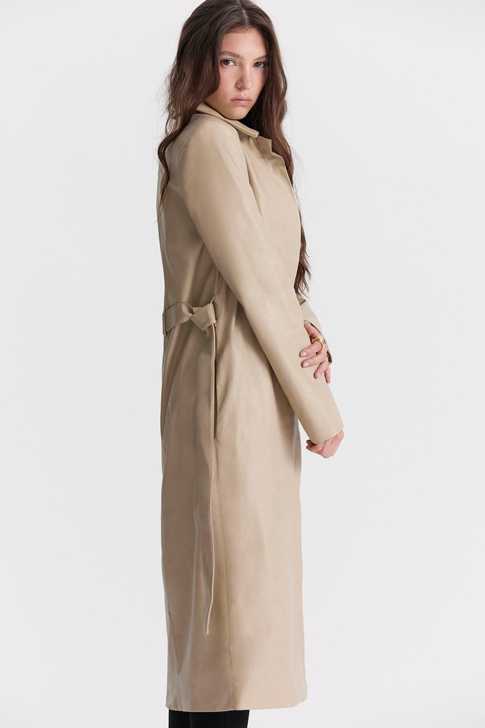 Ariel Beige Vegan Leather Trench Coat Product Image