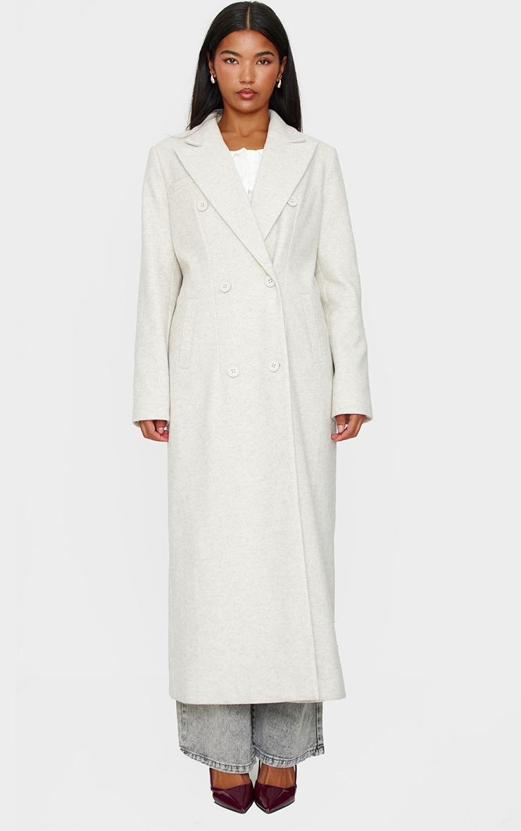  Ecru Wool Look Oversized Drop Shoulder Maxi Coat Product Image