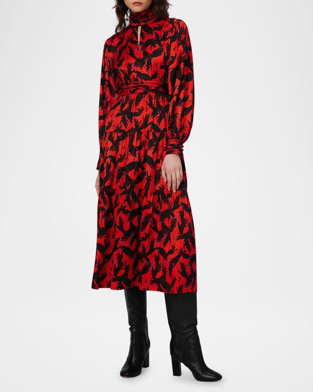 Sai Tiered Hand-Print Jacquard Midi Dress Product Image