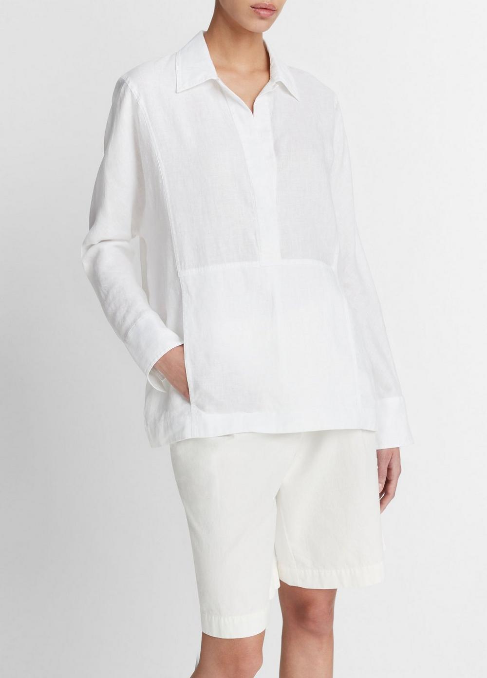 Linen Relaxed Kangaroo-Pocket Pullover Shirt Product Image