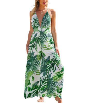 Cupshe Womens Tropical Plunging Sleeveless Wide Leg Jumpsuit Product Image