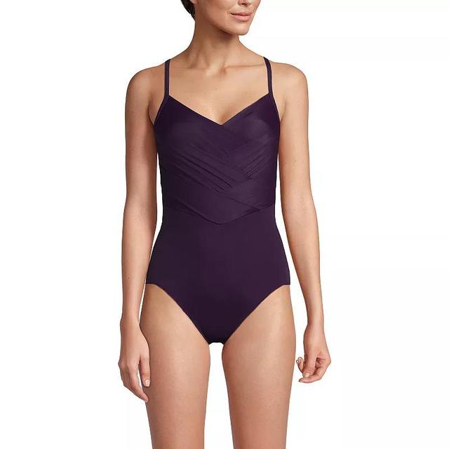 Womens Lands End D-Cup SlenderSuit Pleated Sweetheart One-Piece Swimsuit Product Image