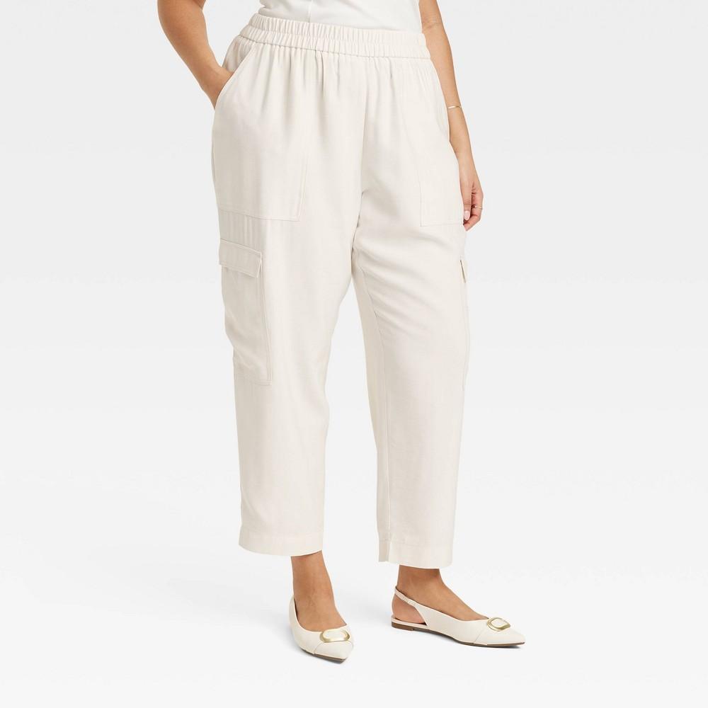 Womens High-Rise Ankle Cargo Pants - A New Day Cream 2X Product Image