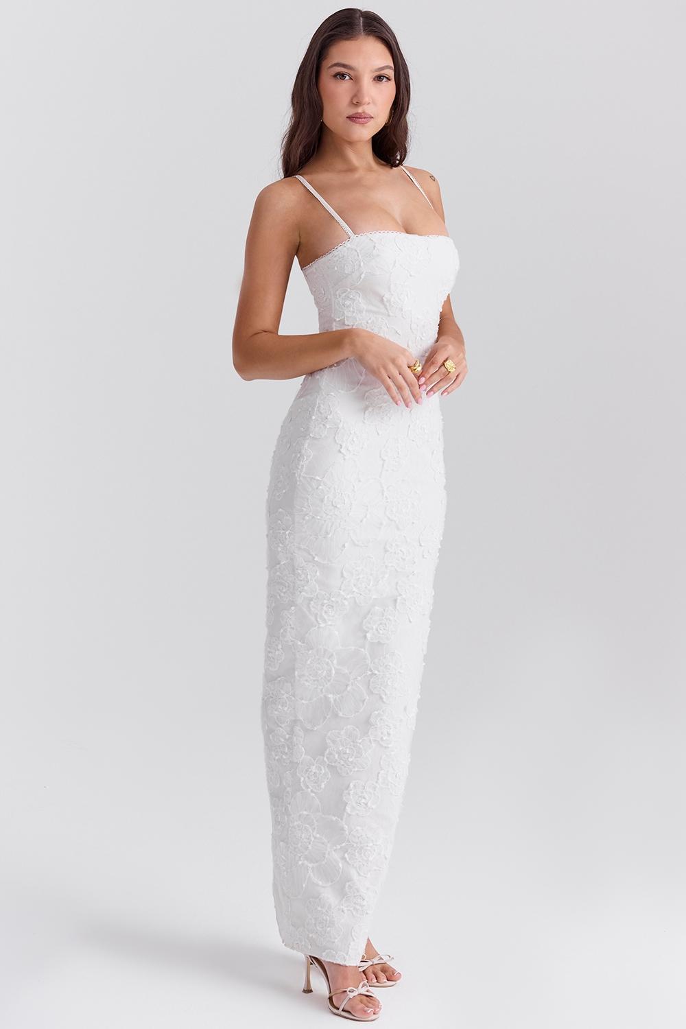 Eva White Floral Lace Maxi Dress Product Image