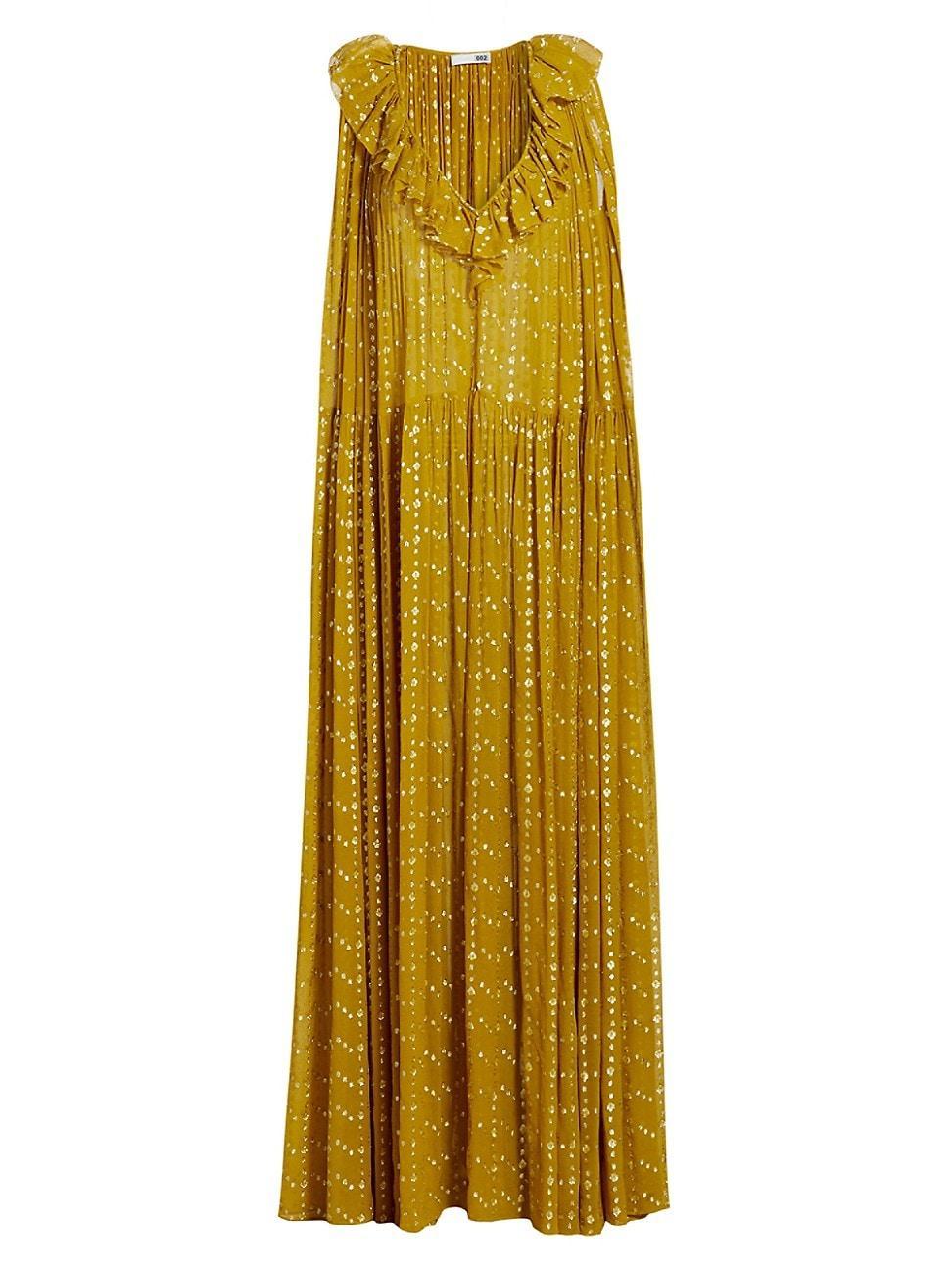 Womens Metallic Silk Ruffled Maxi Dress Product Image