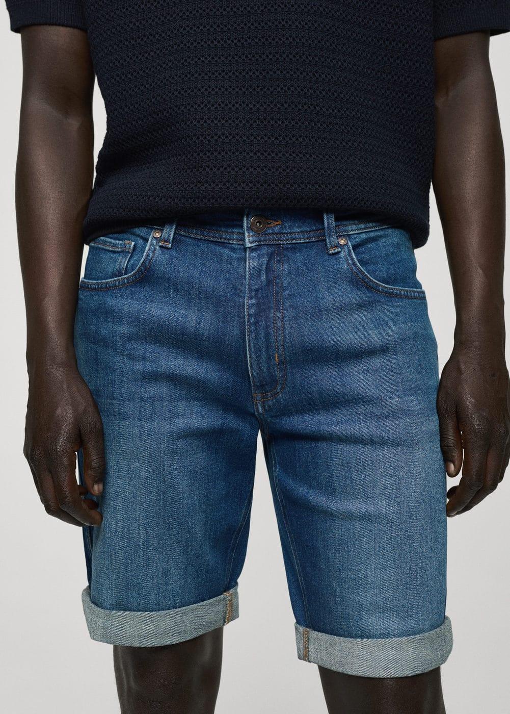 MANGO MAN - Slim-fit denim bermuda shorts dark blueMen Product Image