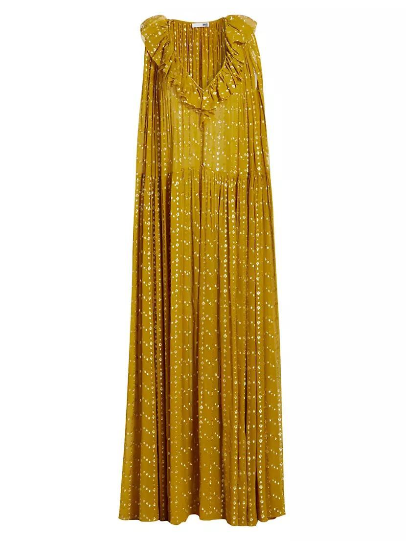 Metallic Silk Ruffled Maxi Dress Product Image