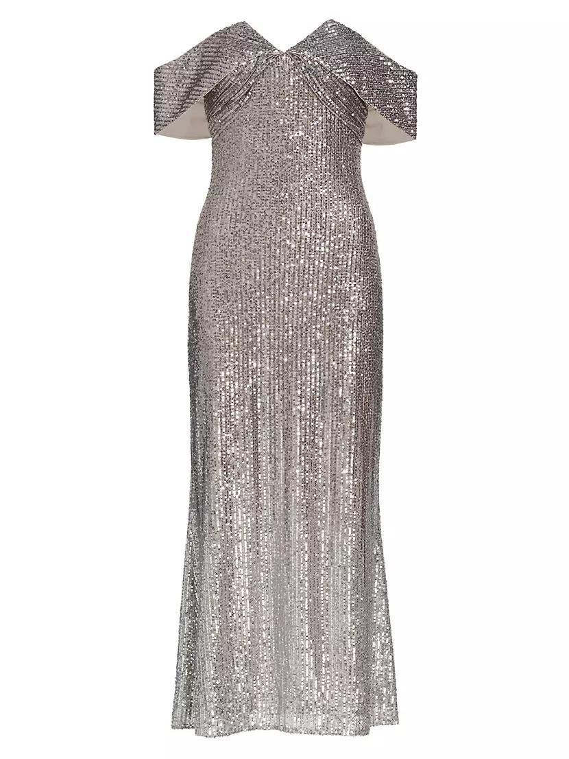 Sequined Ombré Off-The-Shoulder Gown Product Image