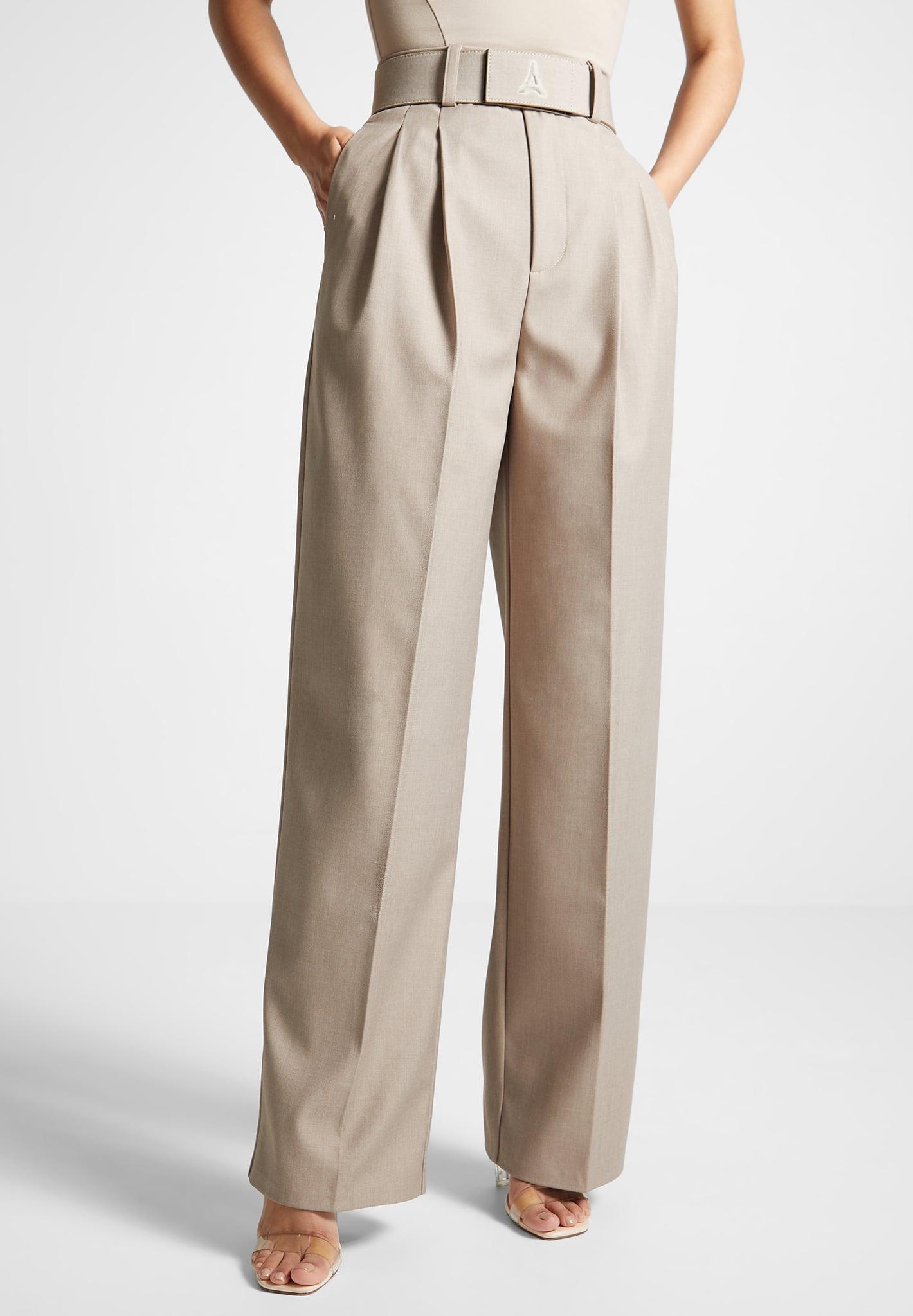 Tailored Pleated Trousers with Eiffel Belt - Taupe Female product image