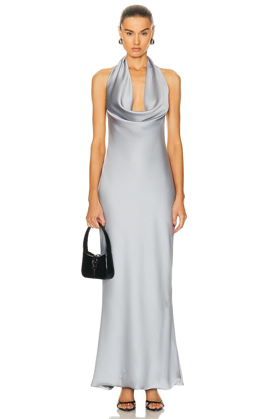 Norma Kamali Halter Drape Bias Gown in Metallic Product Image