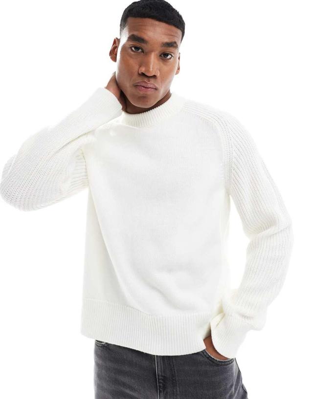 ASOS DESIGN relaxed boxy knit sweater with ribbed sleeves in ecru Product Image