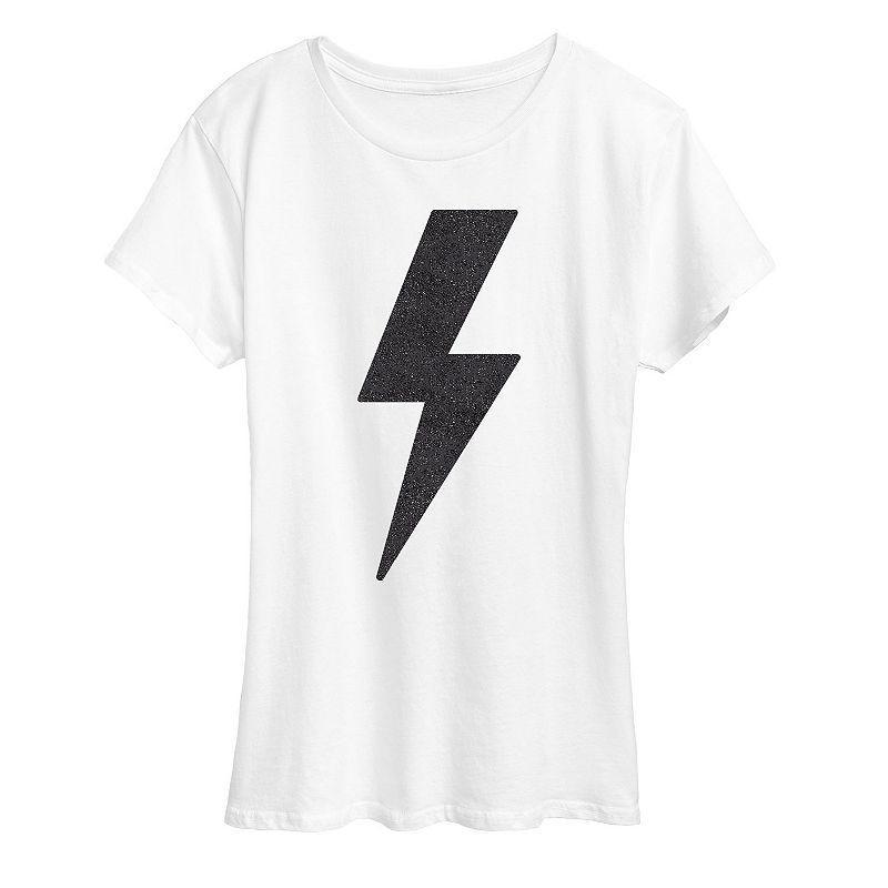 Womens Lightning Bolt Sparkle Graphic Tee Grey Gray Product Image