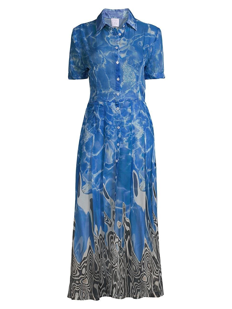 Womens Wavy-Printed Midi Shirtdress Product Image