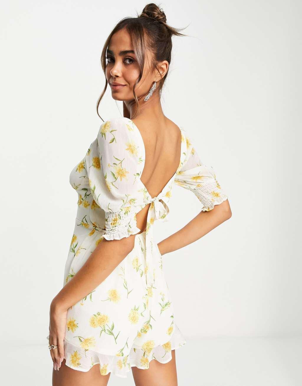 Miss Selfridge chiffon bust detail romper in sunflower Product Image