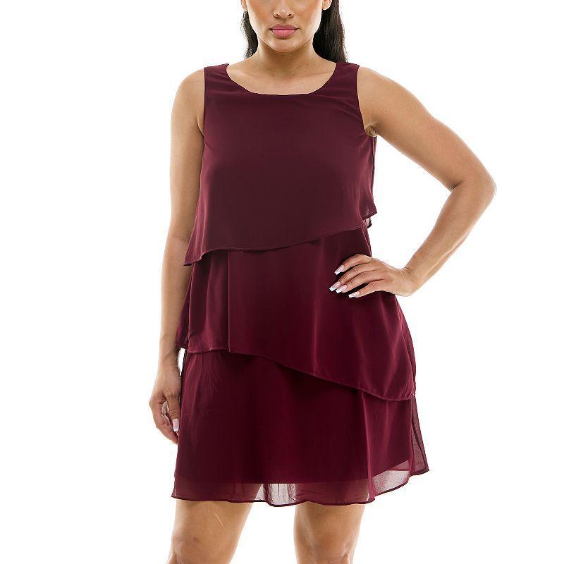 Womens Nina Leonard Layered Float Dress Deep Red Product Image