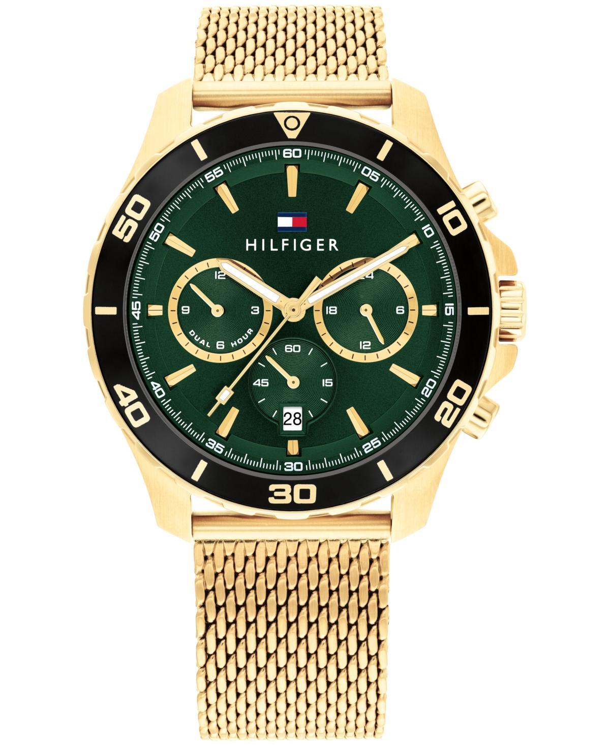 Tommy Hilfiger Mens Multifunction Gold-Tone Stainless Steel Mesh Watch 43mm - Gold Product Image