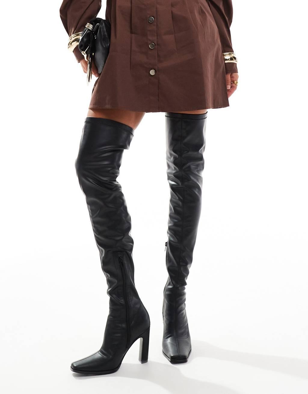 Public Desire Acquaria over the knee boots in black Product Image