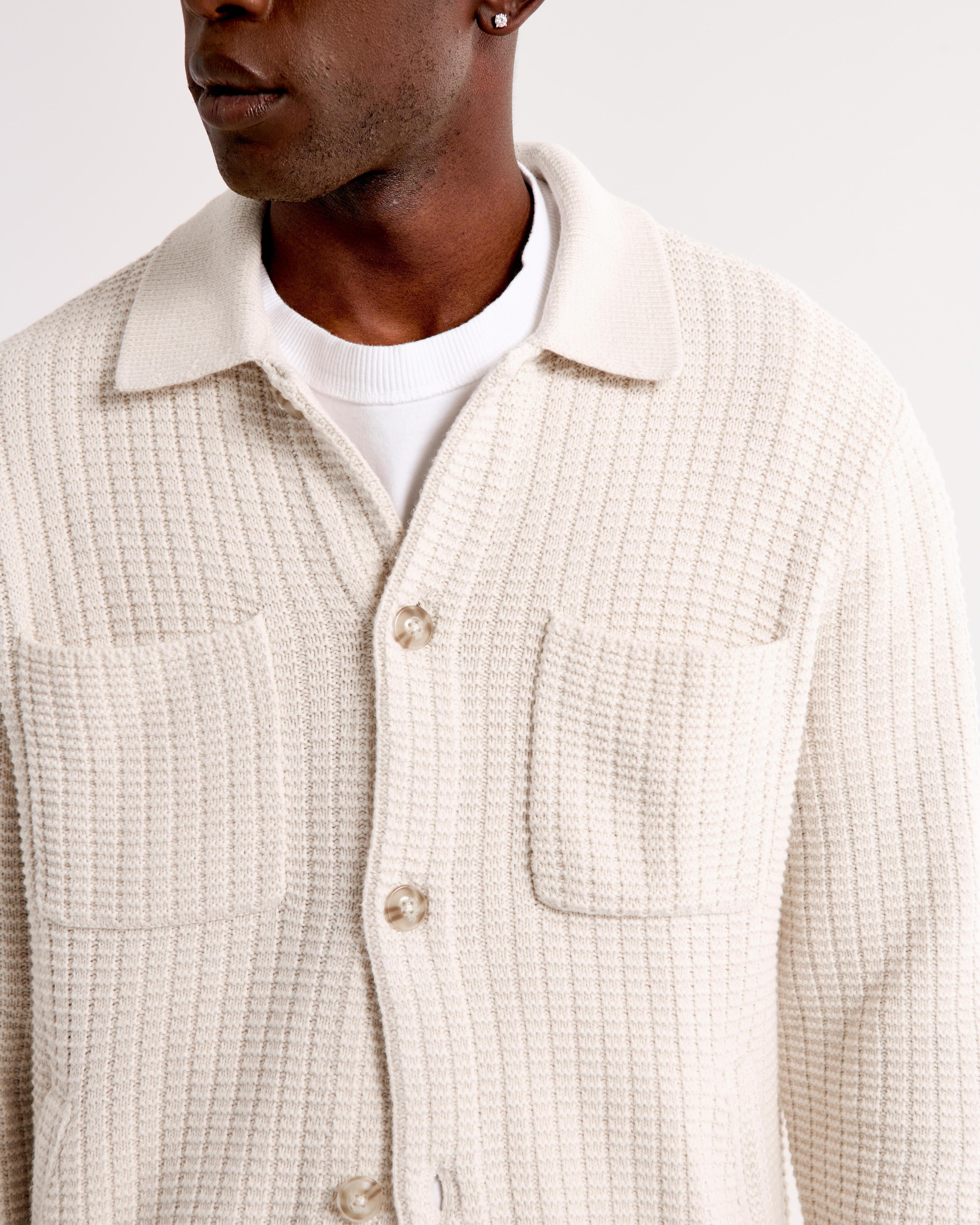 Cropped Stitched Sweater Shirt Jacket Product Image