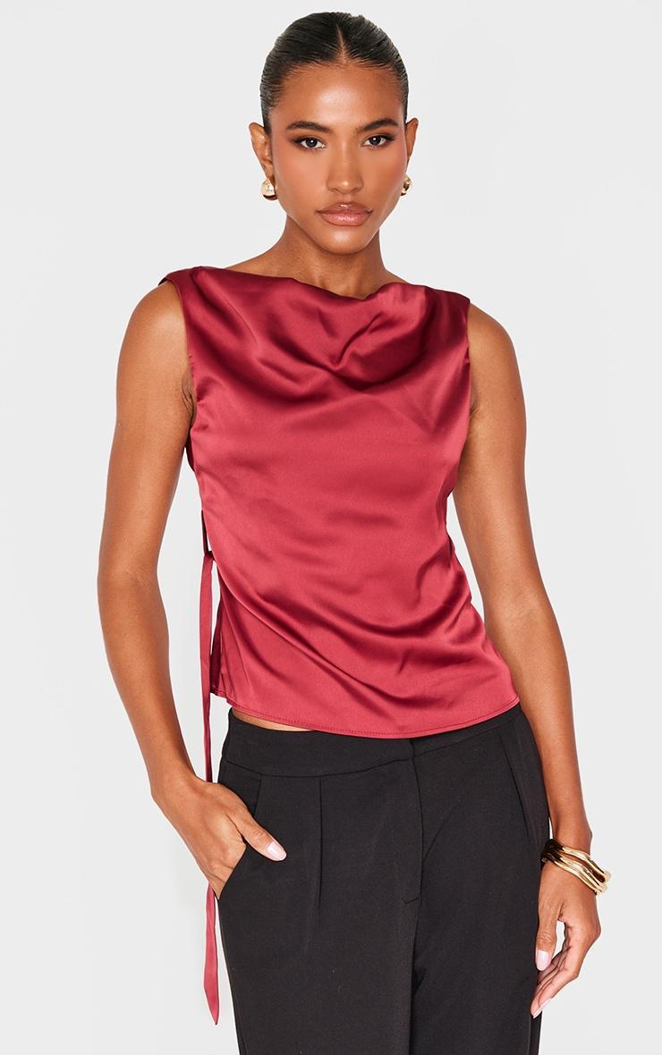 Burgundy Satin Backless Long Top Product Image