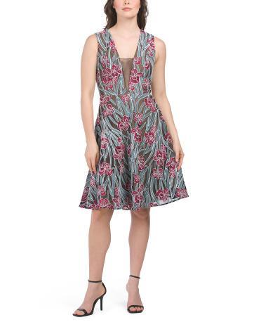 Macie Sleeveless Floral Embroidered Midi Dress for Women | Polyester/Nylon Product Image