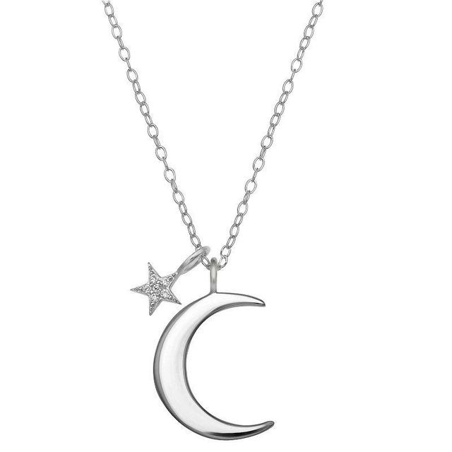 PRIMROSE Cubic Zirconia Star & Crescent Moon Pendant Necklace, Womens Sterling Silver Product Image