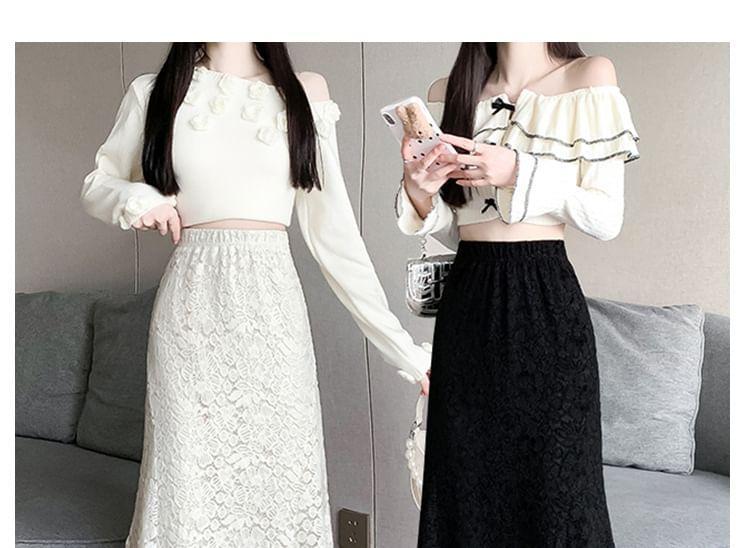 High Waist Lace Maxi Fishtail Skirt Product Image