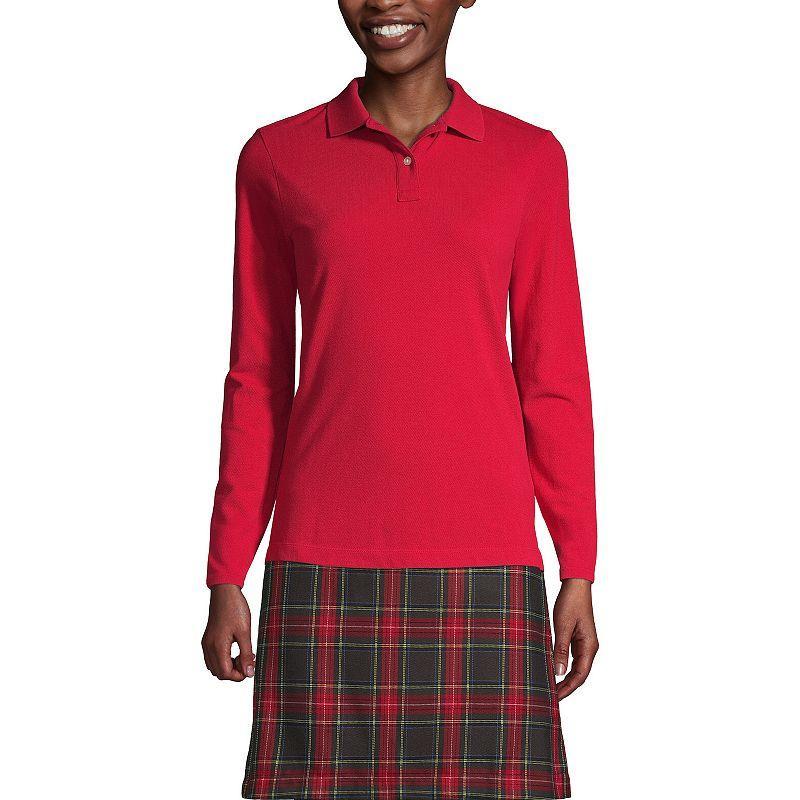 Womens Lands End School Uniform Long Sleeve Mesh Polo Shirt Product Image